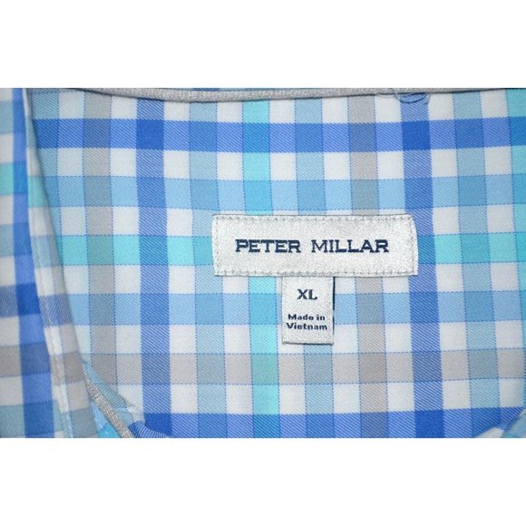 PETER MILLAR Men's Long Sleeve Button Front Shirt SIZE XL Blue Check - Picture 5 of 5